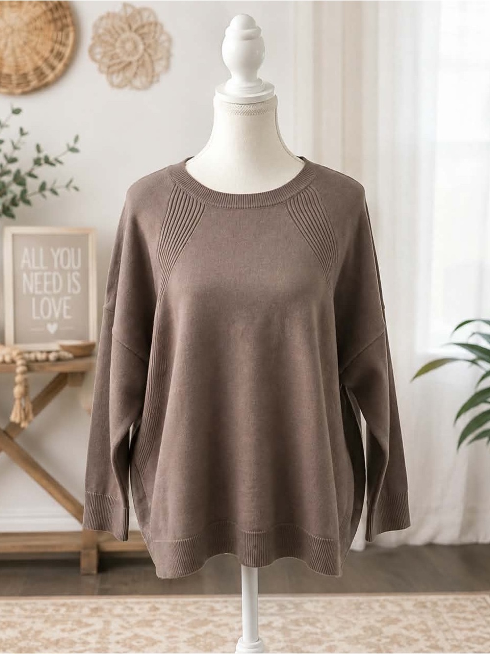 Cable & Gauge Taupe Crewneck Sweater